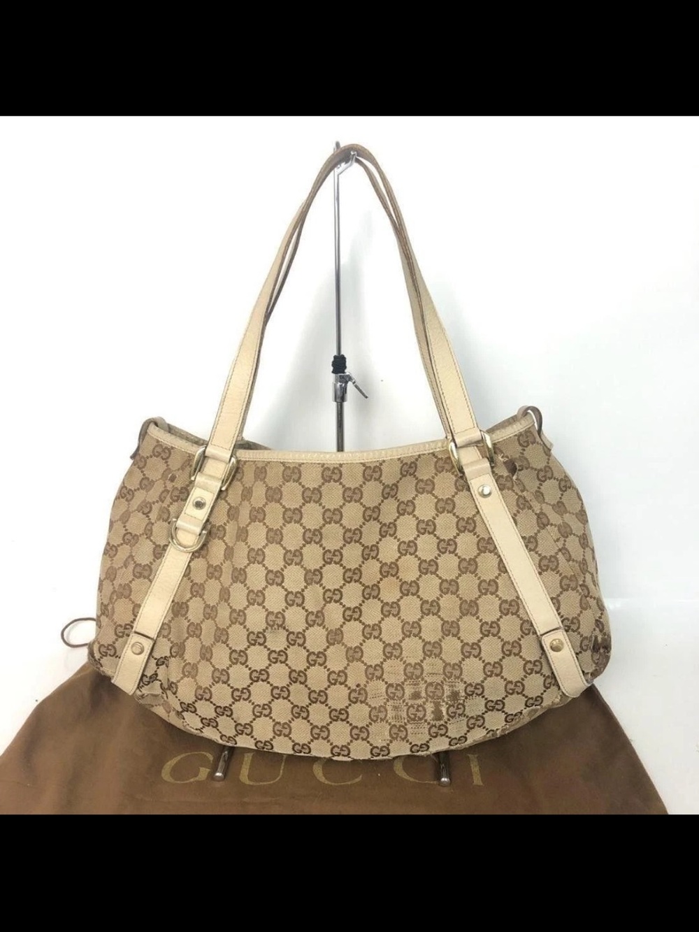 Gucci Beige GG Monogram Shoulder Bag with Cream Trim